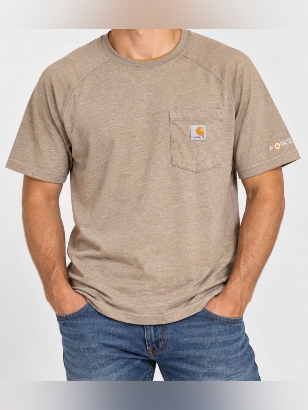 Carhartt Force Relaxed Fit Pocket T-Shirt Men’s M Tan Workwear Performance Tee